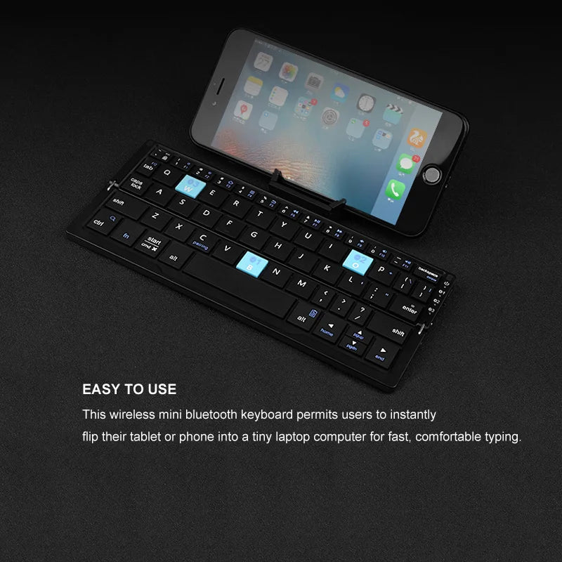 BOW Foldable Bluetooth Keyboard Rechargeable Keyboard Mini Folding Wireless Keyboard Aluminum Keypad with Stand for Phone