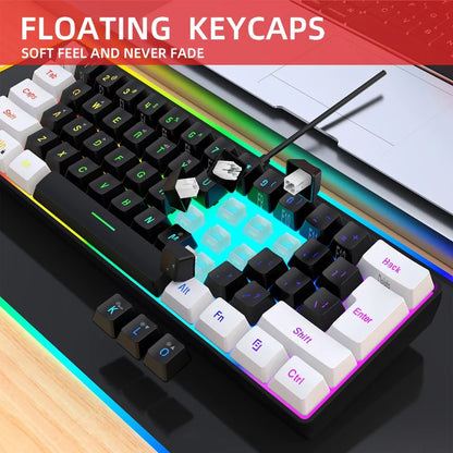 Gaming Keyboard, Quiet Wired Computer Keyboard USB Wired 61-Key Gaming Keypad Ergonomic Streamlined Design Keyboard