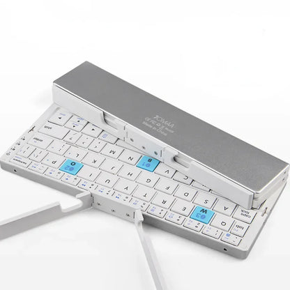 BOW Foldable Bluetooth Keyboard Rechargeable Keyboard Mini Folding Wireless Keyboard Aluminum Keypad with Stand for Phone