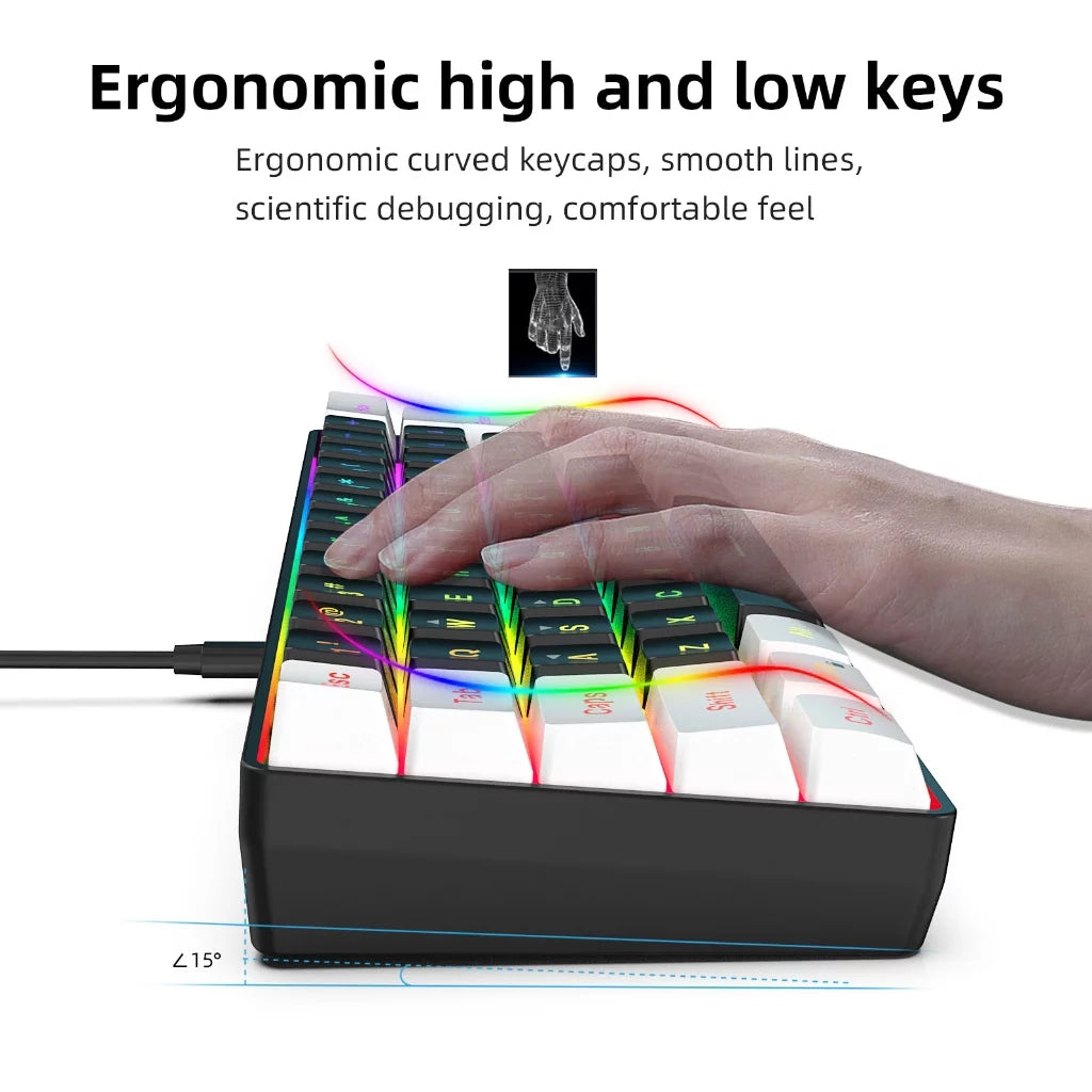 Gaming Keyboard, Quiet Wired Computer Keyboard USB Wired 61-Key Gaming Keypad Ergonomic Streamlined Design Keyboard