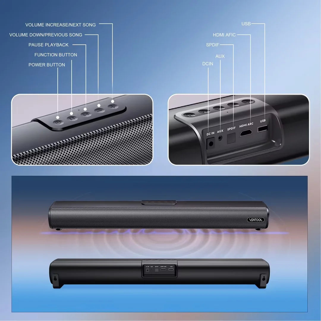 2.1Ch Sound Bars for TV, Soundbar with Subwoofer, Wired & Wireless Bluetooth 5.0 3D Surround Speakers, Optical/Hdmi/Aux/Rca/Usb Connection, Wall Mountable, Remote Control